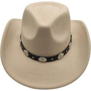 Unisex Beige Western with Braided Band Buckle Classic Fedora Cowboy Felt Hat